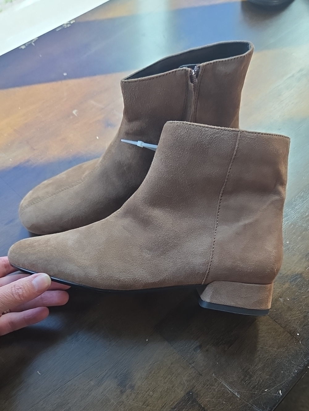 Geox Size 7 Women's Suede Ankle Booties in Taupe - Side Zip Comfort Heel NEW